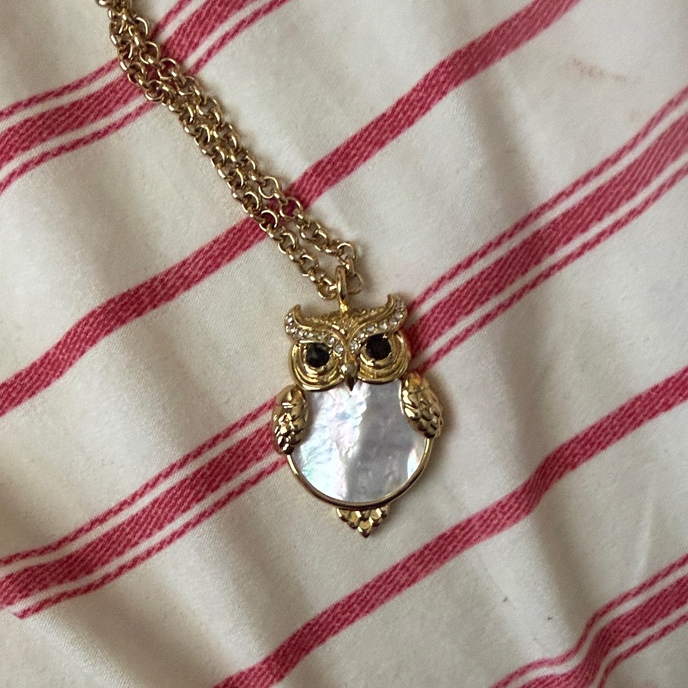 kate spade Gold-Tone Owl Necklace with Mother-of-Pearl